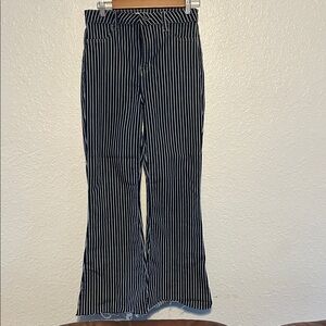 Navy and White Striped Flared Pants